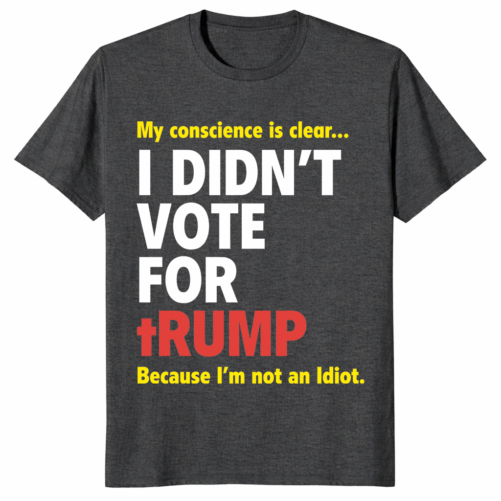 Dark heather grey I Didn’t Vote For Trump shirt with bold political design
