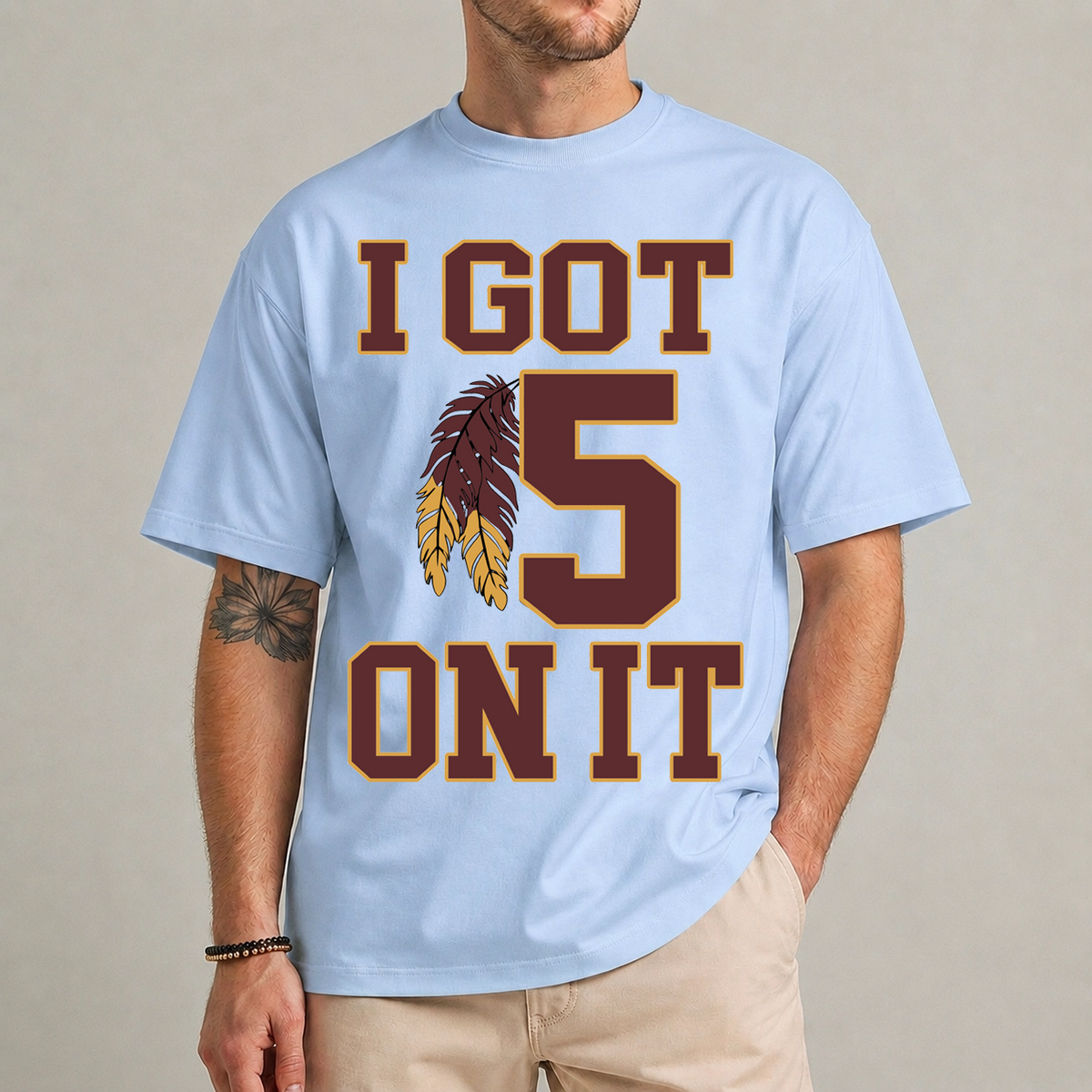 I Got 5 On It football t shirt light blue – funny football tee