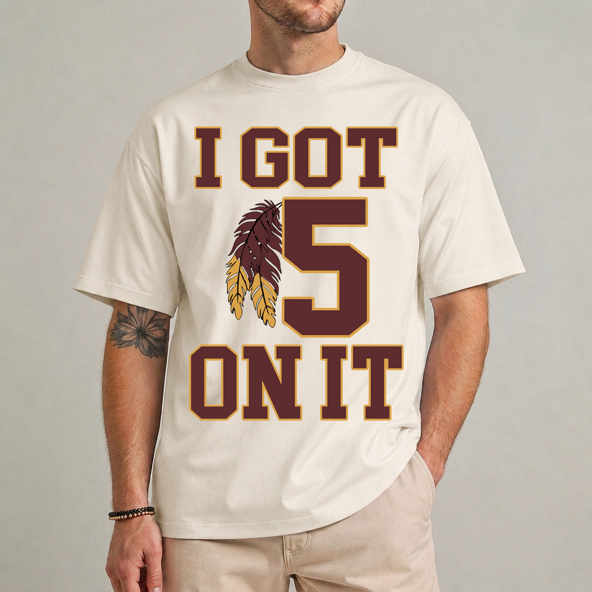 I Got 5 On It football t shirt natural – tailgate shirt