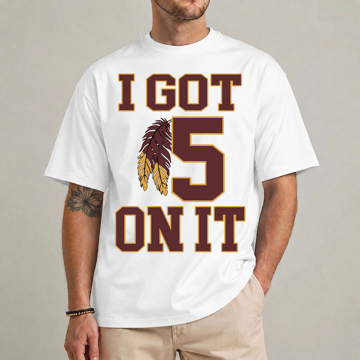 I Got 5 On It football t shirt white – funny fan tee