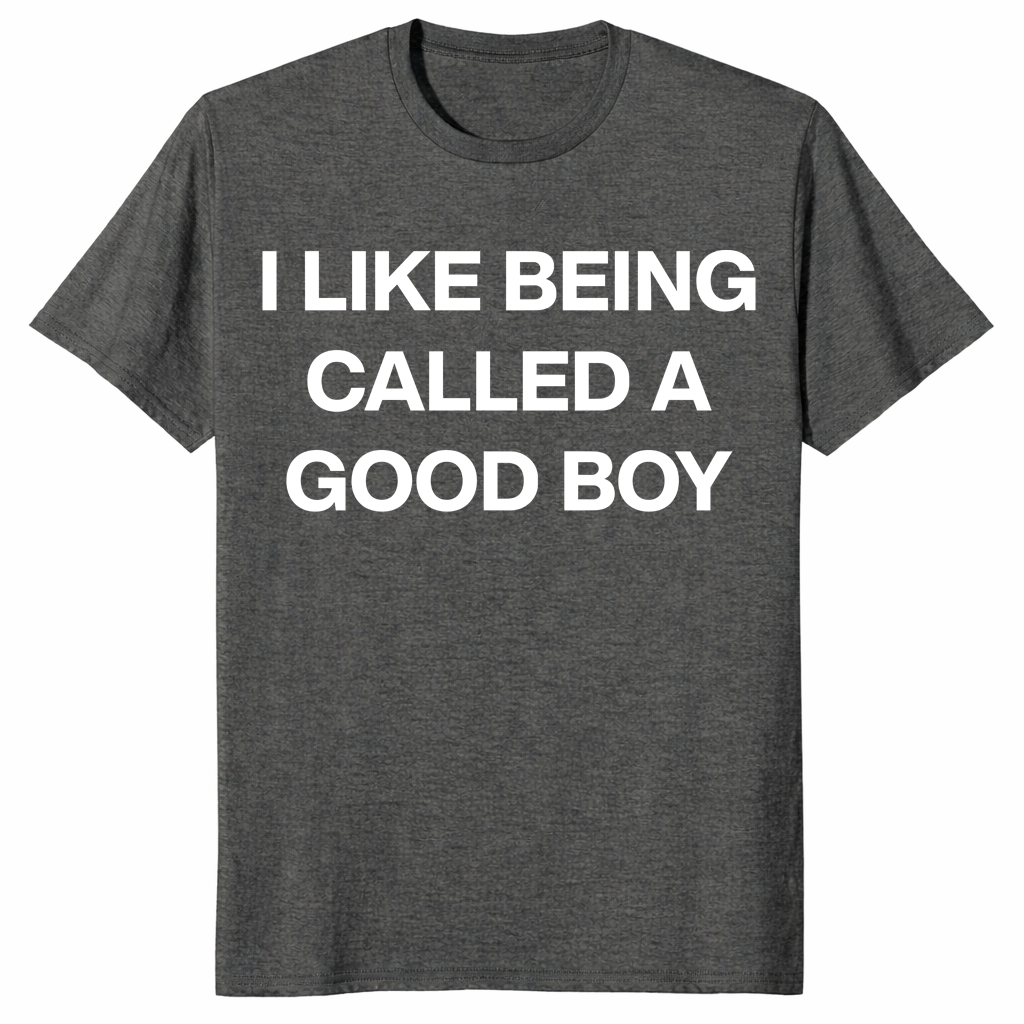 Funny Gen Z meme tee with I Like Being Called A Good Boy statement print
