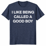 Novelty gift tee featuring I Like Being Called A Good Boy slogan