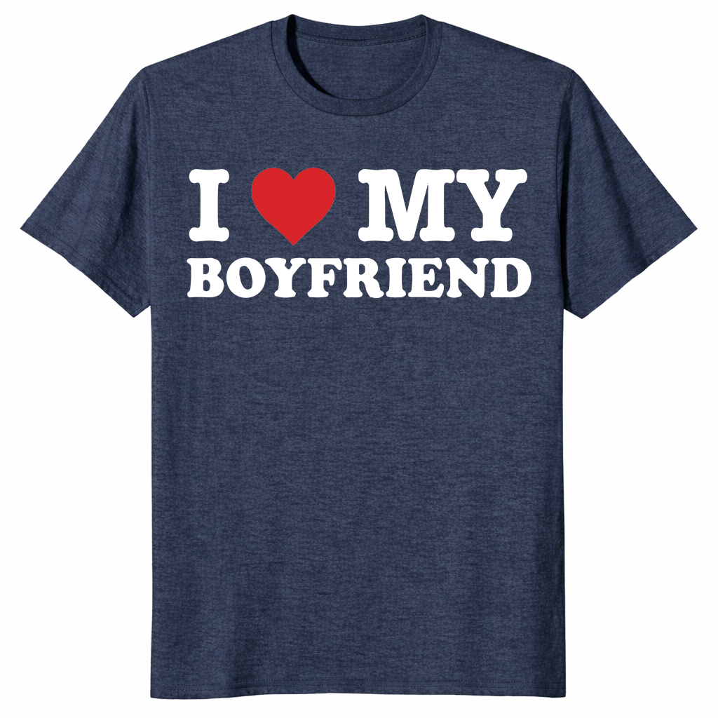 I Love My Boyfriend shirt heather navy