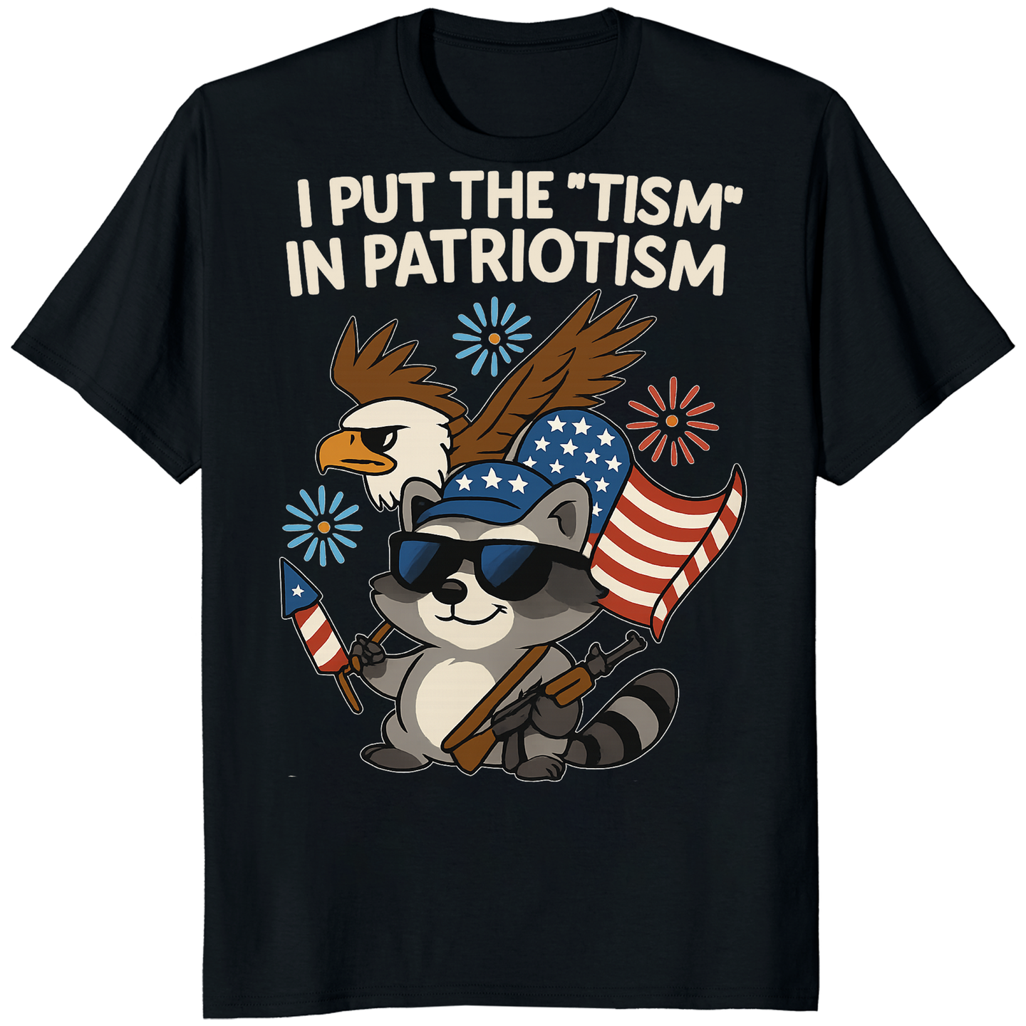 I Put The Tism in Patriotism Shirt in black by Cuccico – patriotic eagle graphic neurodivergent tee