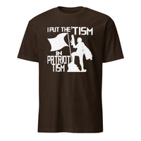 Dark chocolate I Put the Tism in Patriotism shirt by Cuccico, autism pride patriotic tee