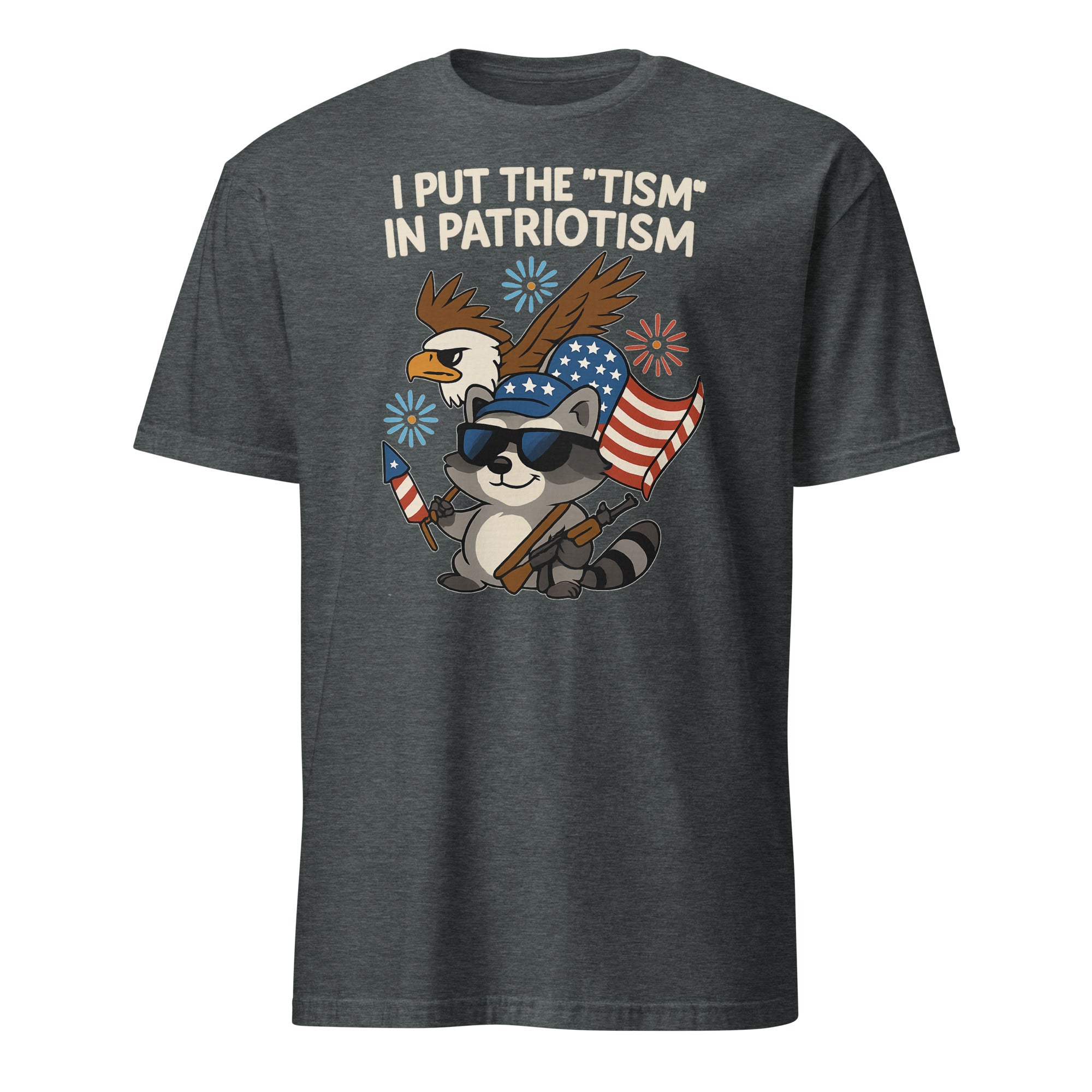 I Put The Tism in Patriotism Shirt in dark heather by Cuccico – funny neurodivergent patriotic eagle shirt