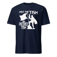 Navy I Put the Tism in Patriotism shirt by Cuccico, autism acceptance neurodivergent t-shirt
