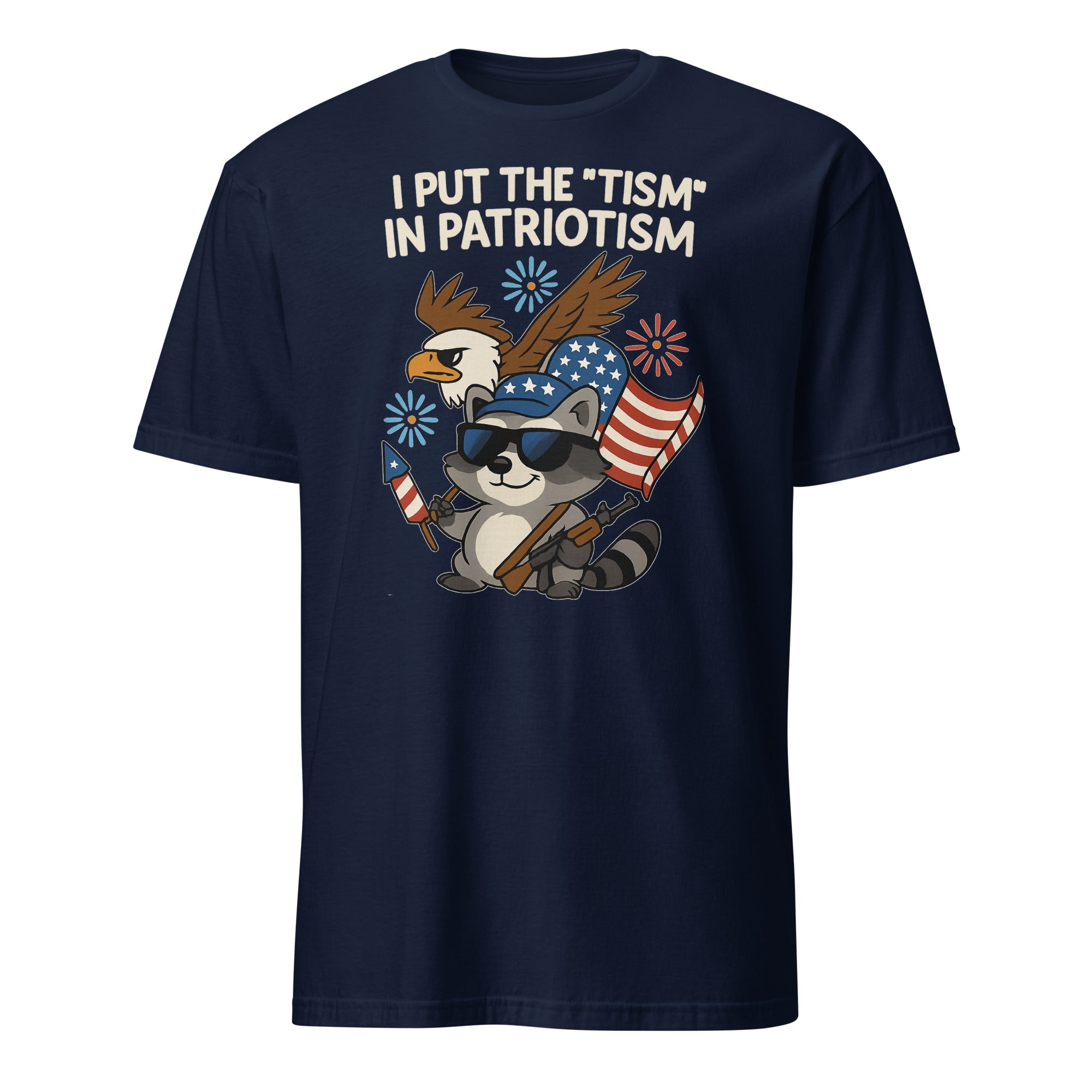 I Put The Tism in Patriotism Shirt in navy blue by Cuccico – funny autism acceptance patriotic shirt