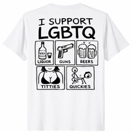 I support liquor guns beers shirt in white