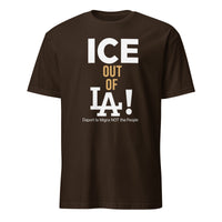 ICE Out of LA Shirt in dark chocolate with bold activist print by Cuccico
