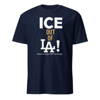 ICE Out of LA Shirt in navy featuring Deport LA Migra activist slogan by Cuccico