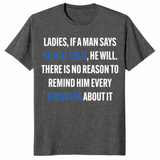 Dark heather funny husband shirt with if a man says he will fix it quote