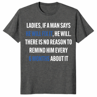 Dark heather funny husband shirt with if a man says he will fix it quote
