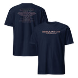 Navy Immigrant City Football Club shirt with multilingual Los Angeles is for Everyone design