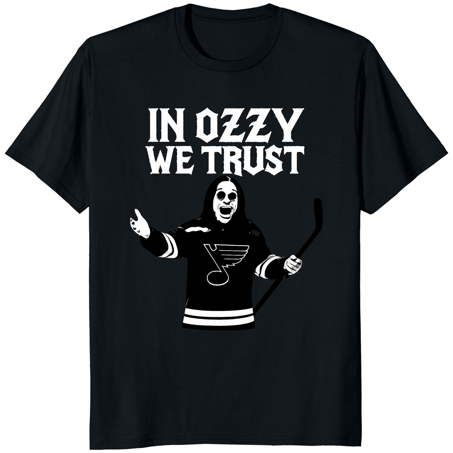 In Ozzy We Trust T-shirt in black featuring St. Louis Blues x Ozzy Osbourne by Cuccico