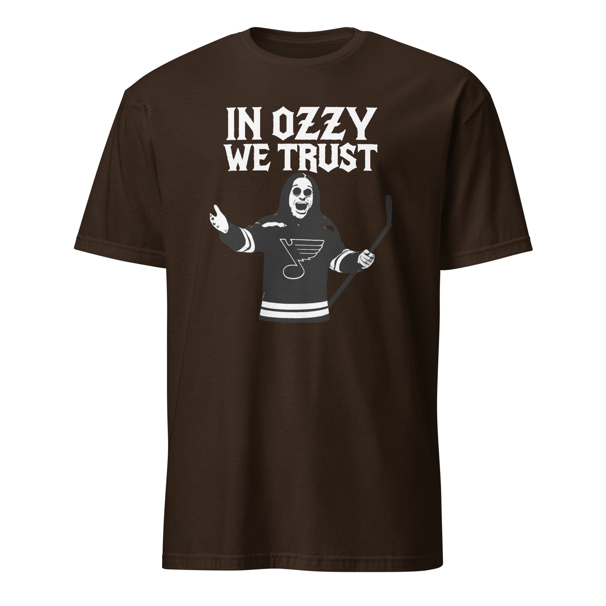 In Ozzy We Trust Shirt in dark chocolate featuring St. Louis Blues x Ozzy Osbourne by Cuccico