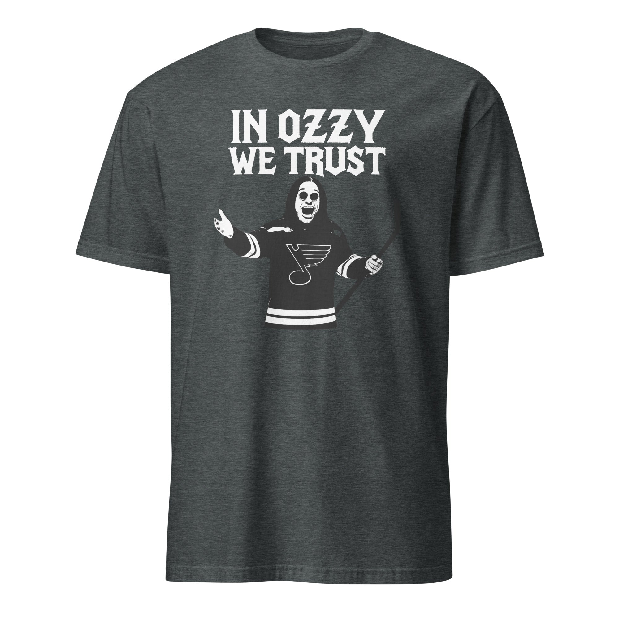 In Ozzy We Trust Shirt in dark heather featuring St. Louis Blues x Ozzy Osbourne by Cuccico