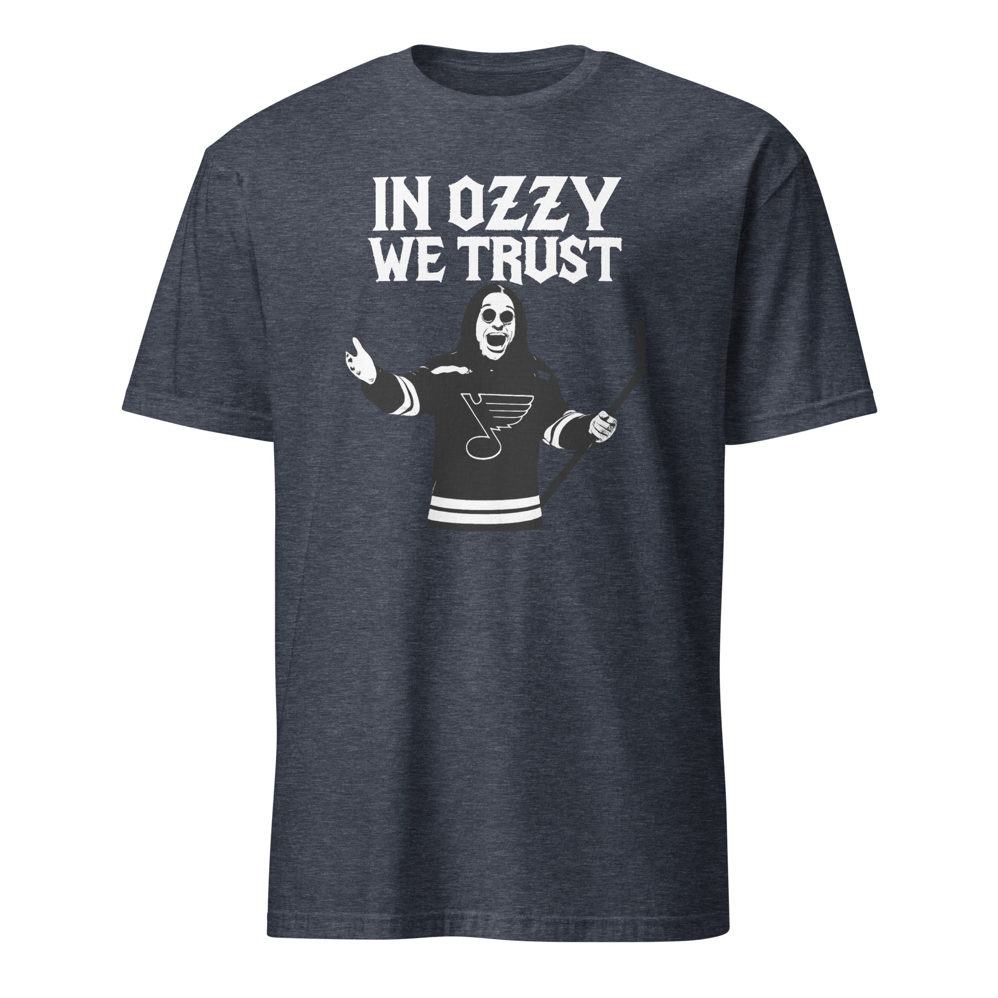 In Ozzy We Trust Shirt in heather navy featuring St. Louis Blues x Ozzy Osbourne by Cuccico