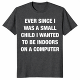Indoors and on a computer shirt in dark heather grey