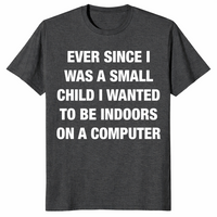 Indoors and on a computer shirt in dark heather grey
