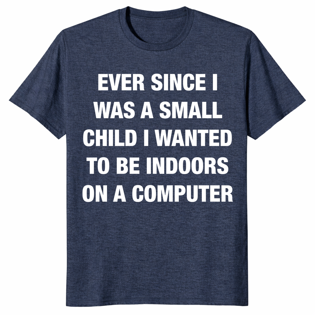 Indoors and on a computer shirt in heather navy