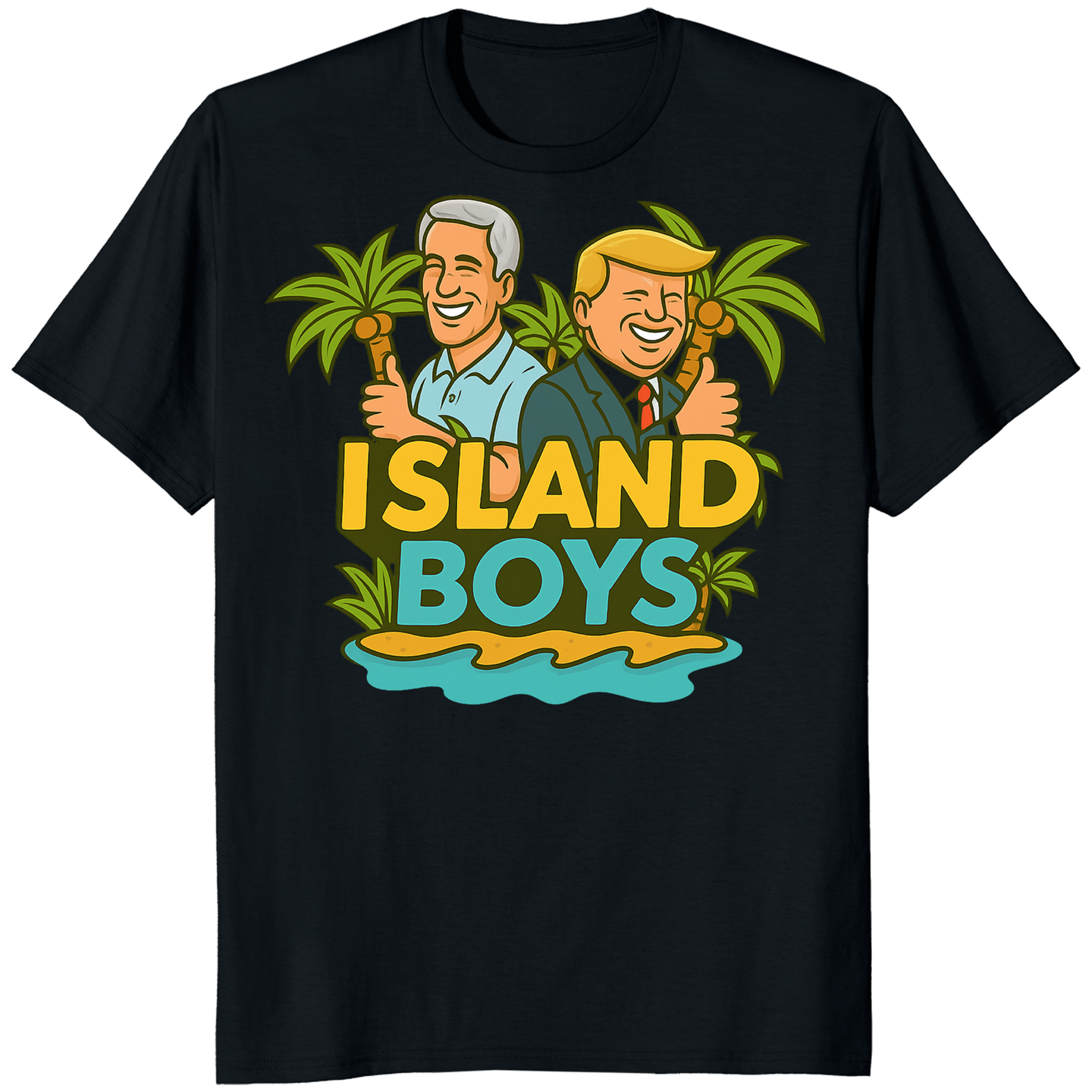Island Boys Trump Epstein Shirt in black by Cuccico — satirical Epstein Files design