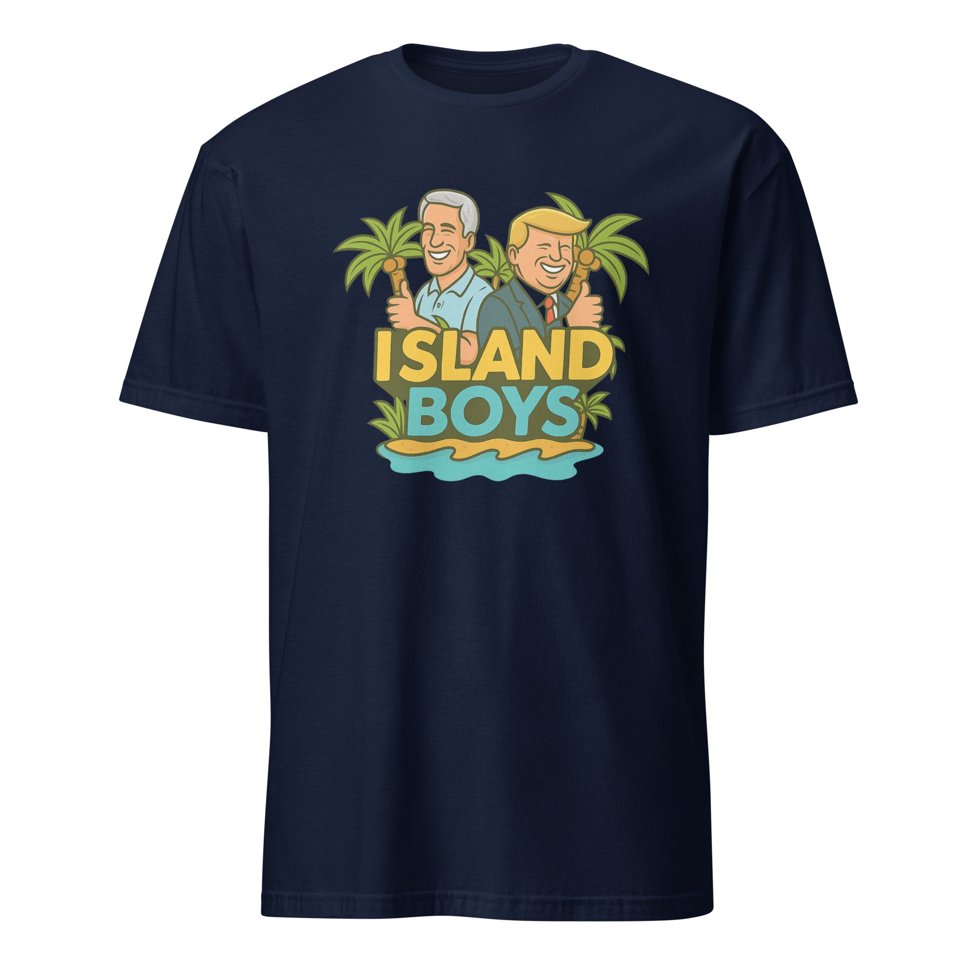 Island Boys Trump Epstein Shirt in navy by Cuccico — bold Epstein Files satire graphic