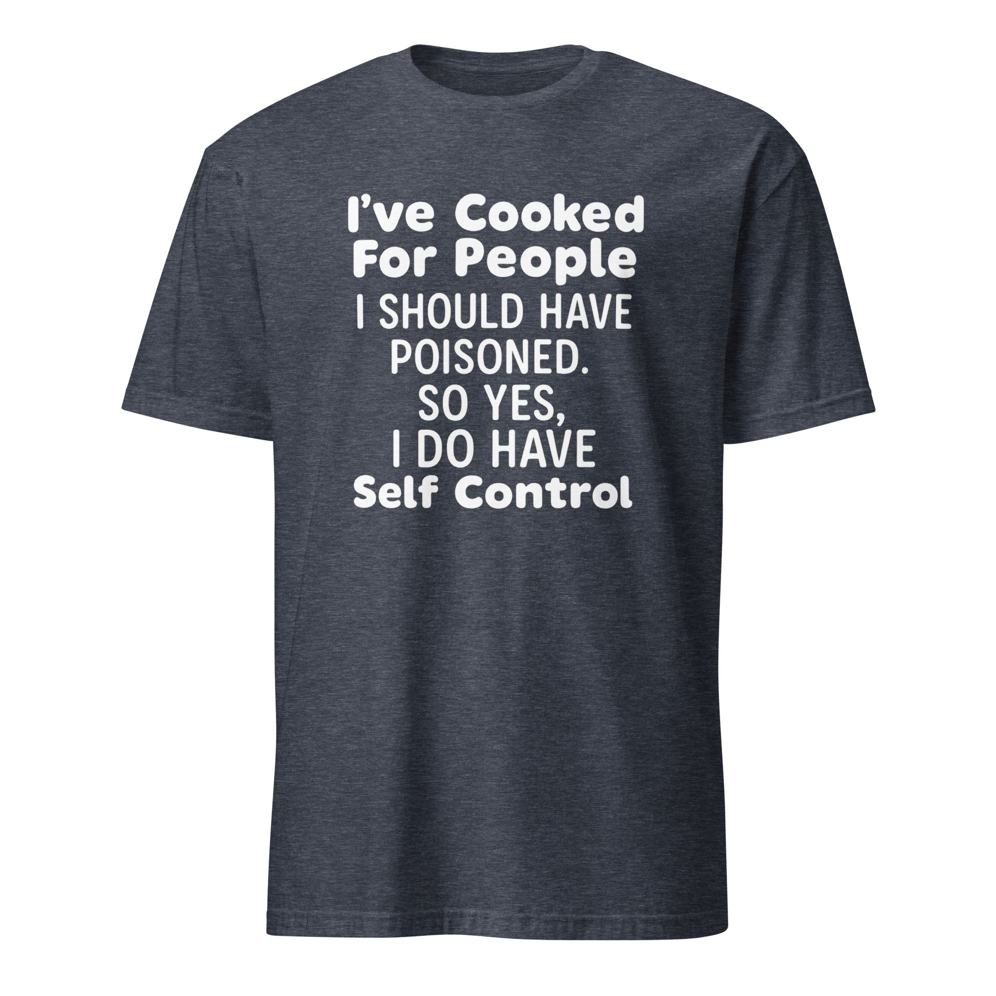 Heather Navy Cuccico sarcastic t-shirt with bold cooking humor quote