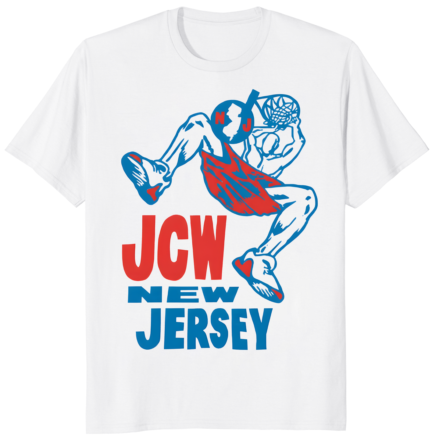 CW New Jersey T-Shirt by Cuccico featuring basketball and wrestling design in white