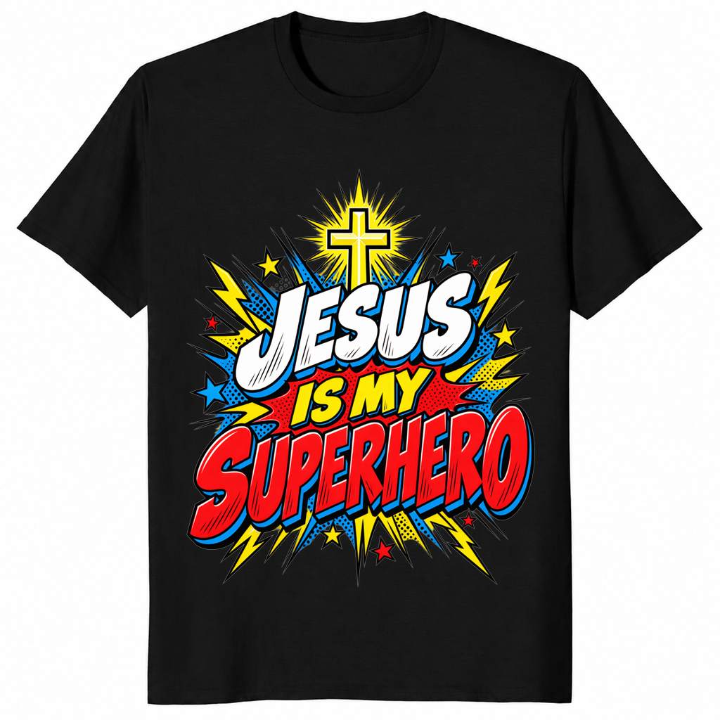 Jesus superhero shirt reading Jesus Is My Superhero