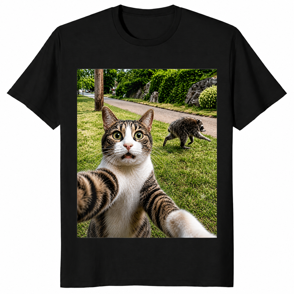Jimothy raccoon selfie shirt in black