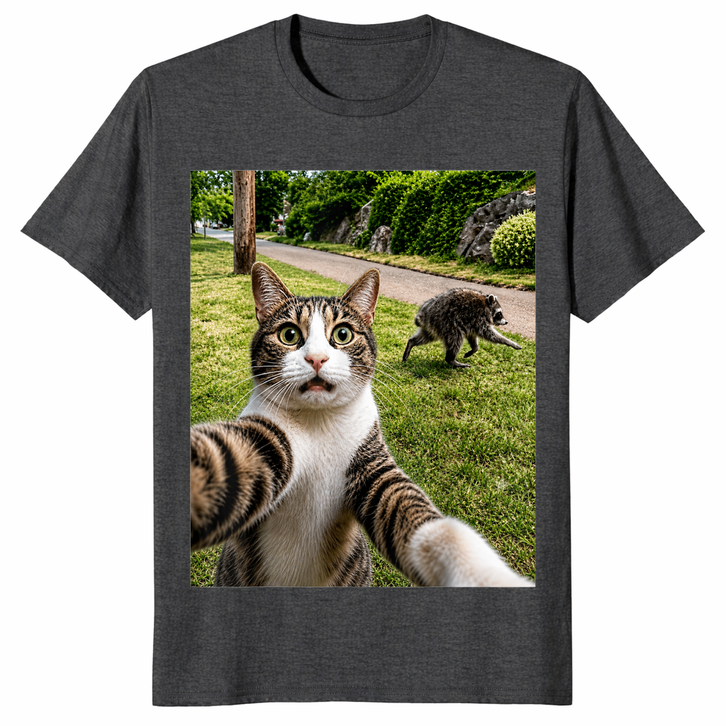 Jimothy raccoon selfie shirt in dark heather grey