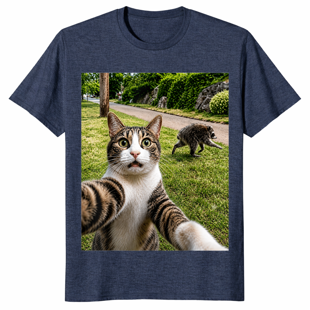 Jimothy raccoon selfie shirt in heather navy