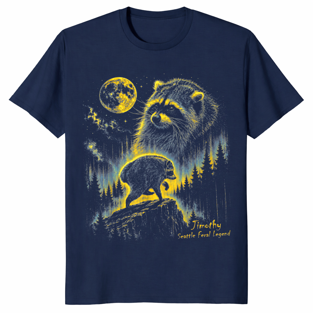 Jimothy raccoon shirt in navy unisex cotton tee