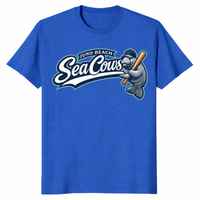 Baseball manatee shirt with Juno Beach Sea Cows graphic on blue tee