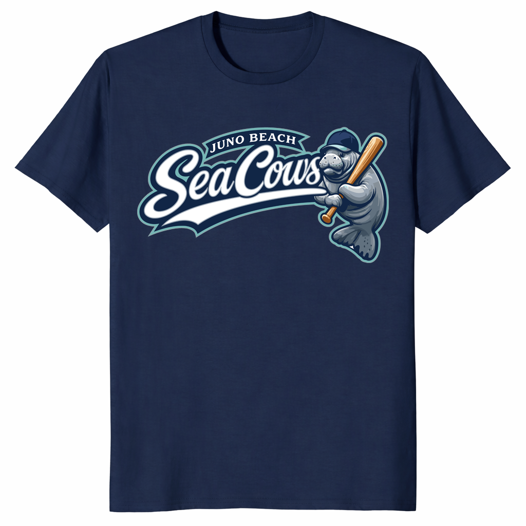 Juno Beach Sea Cows baseball manatee shirt in navy for ocean lover gift