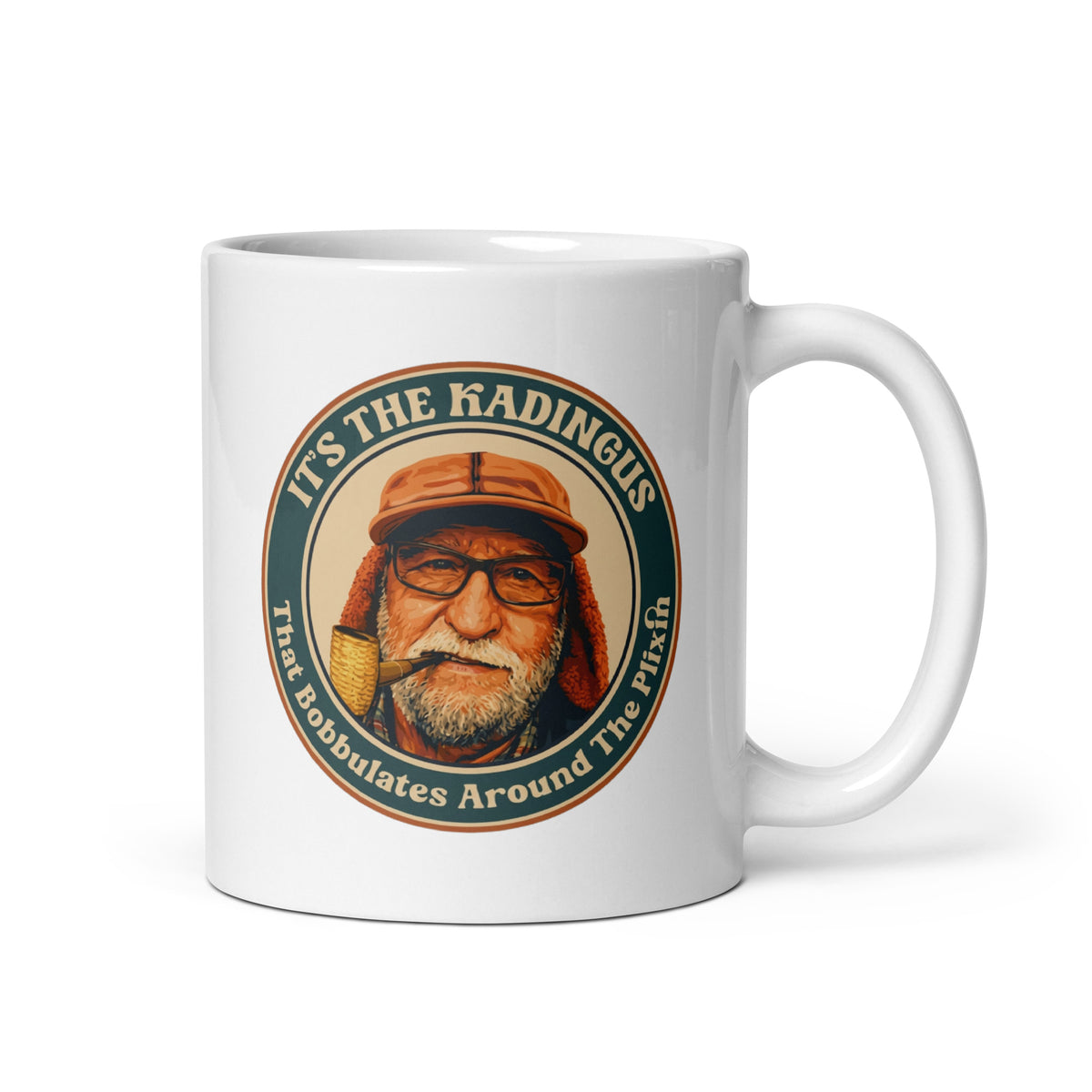Kadingus mug with funny family saying and vintage portrait design on white coffee cup