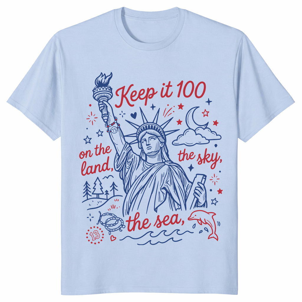 Keep It 100 Patriotic Shirt | Land Sky Sea 4th July Independence Tee | Cuccico