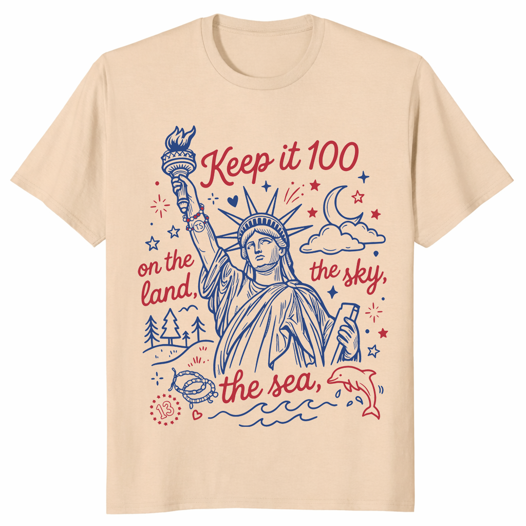 Keep It 100 Patriotic Shirt | Land Sky Sea 4th July Independence Tee | Cuccico