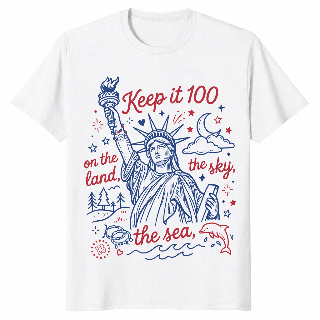 Keep It 100 Patriotic Shirt | Land Sky Sea 4th July Independence Tee | Cuccico