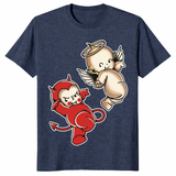 Close-up of Kewpie baby angel and devil cherub graphic tee design