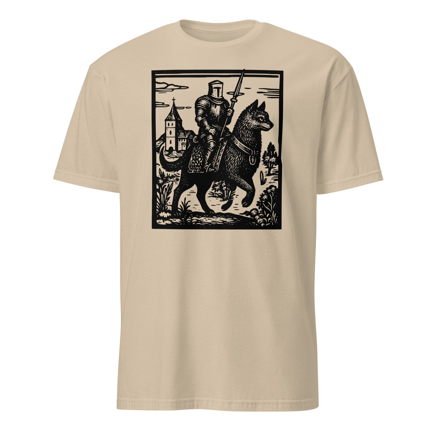 Knight Cat Rider Vintage T-Shirt in Sand color by Cuccico – Medieval Grimdark Fairycore style