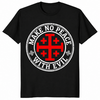 Black Knight Templar shirt with a Jerusalem cross and Make No Peace with Evil slogan