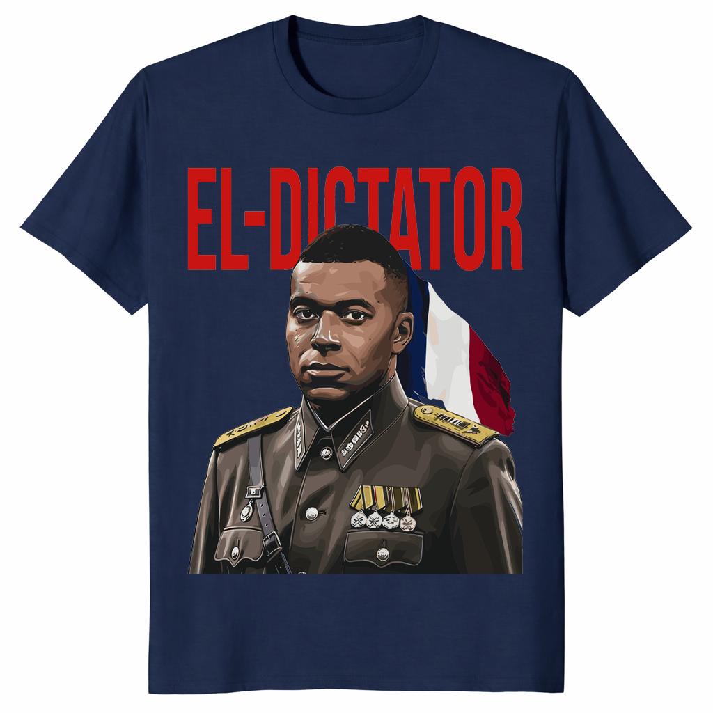 Kylian Mbappe El Dictator T Shirt navy parody football fan shirt