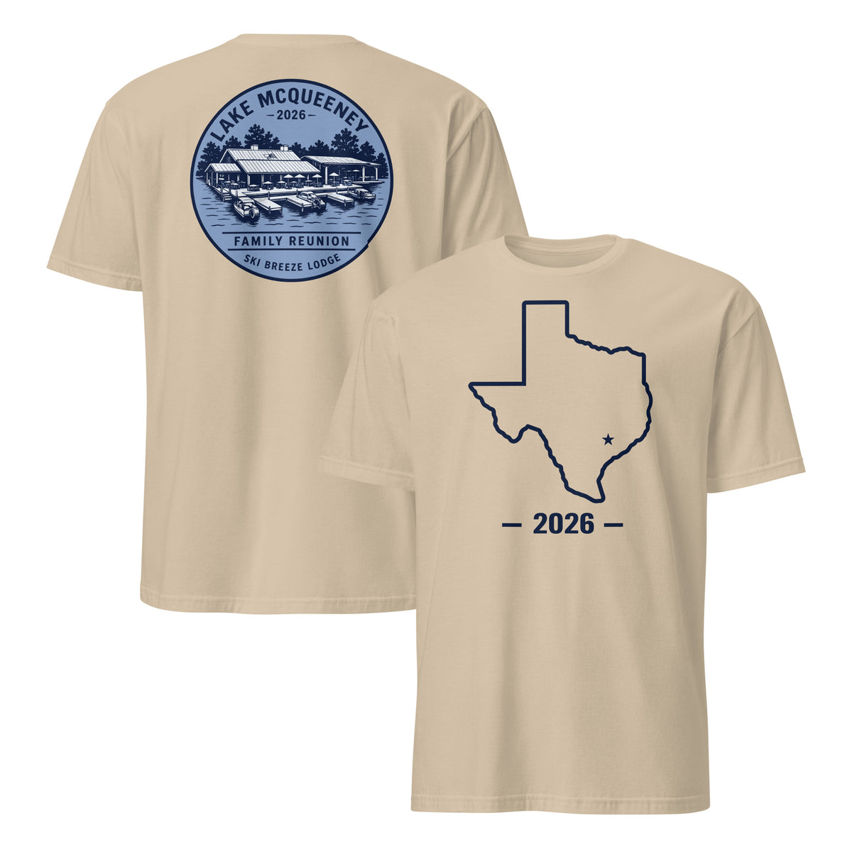 Lake McQueen 2026 Family Reunion Shirt Sand – Vintage Lodge Reunion Tee