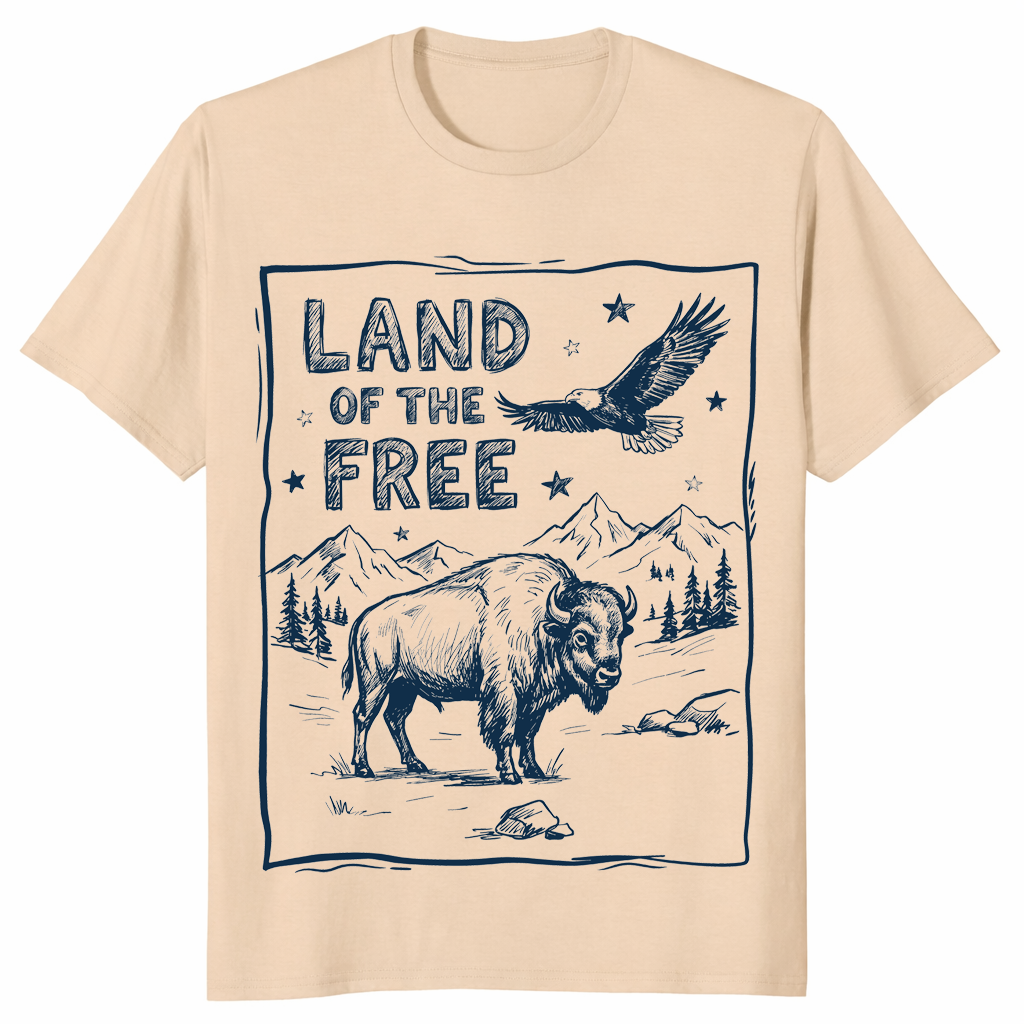 Land of the Free 250 4th of July Patriotic Tee in Sand