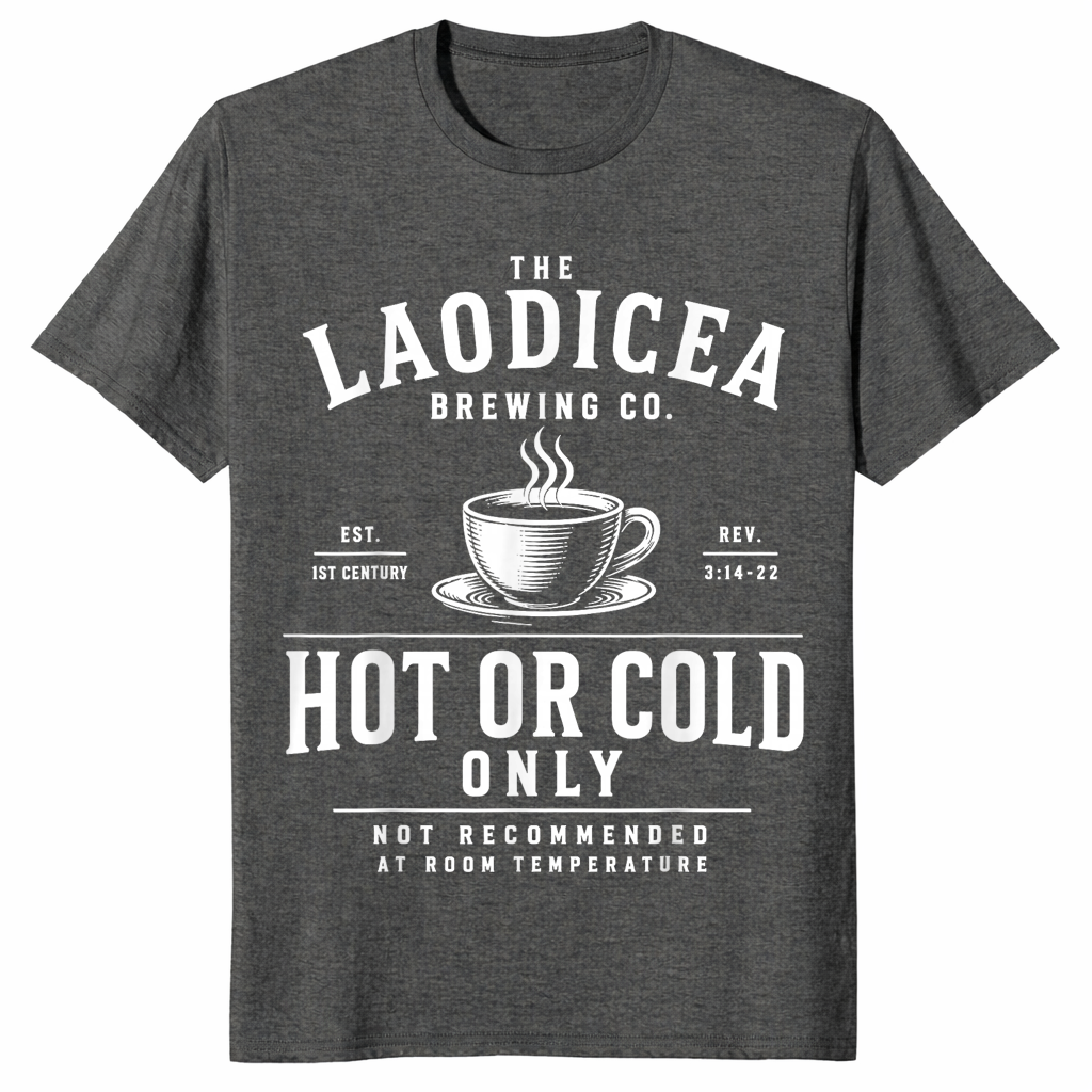 Laodicea Brewing Co shirt in dark heather unisex cotton tee