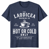 Laodicea Brewing Co shirt in heather navy unisex cotton tee