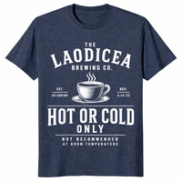 Laodicea Brewing Co shirt in heather navy unisex cotton tee