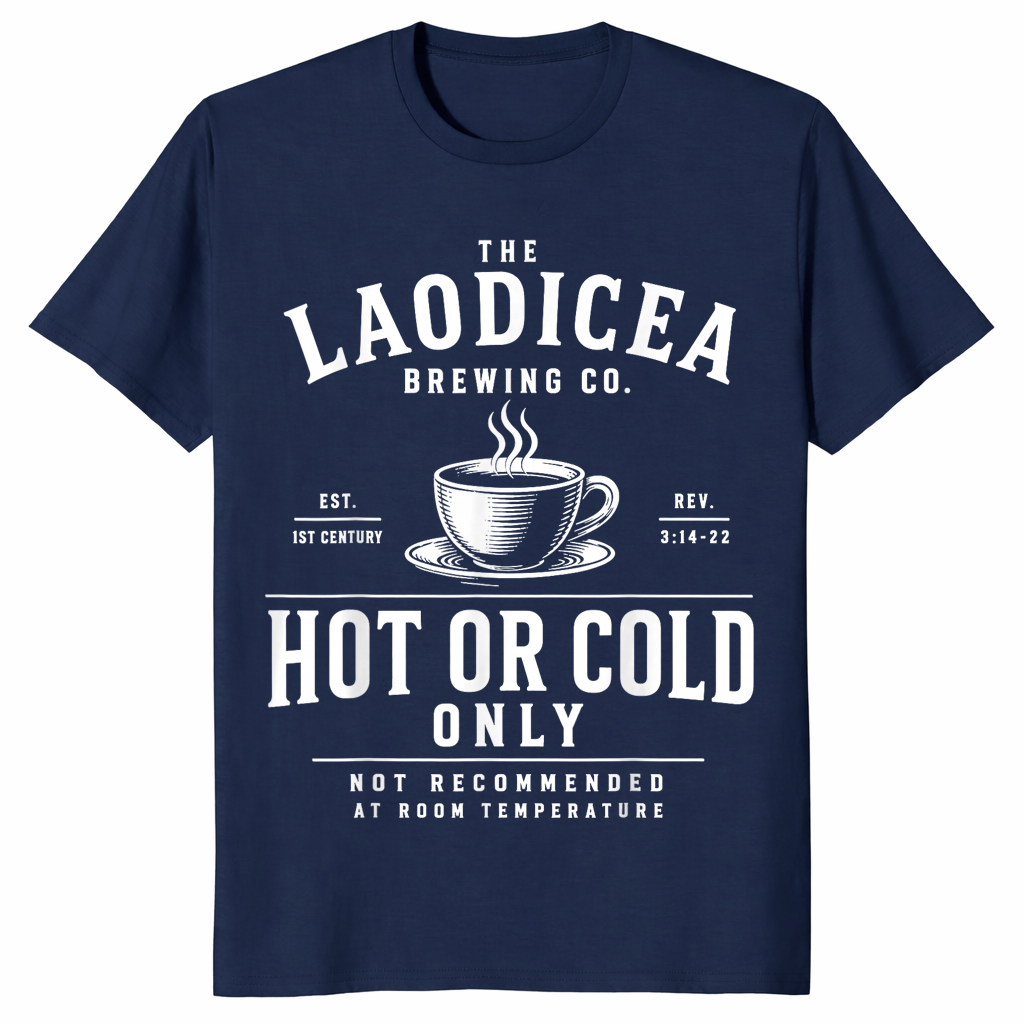 Laodicea Brewing Co shirt in navy unisex cotton tee